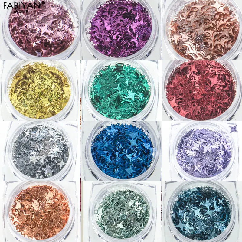 12 цветов блестки четыре угла звезды блеск лазерное украшение для ногтей Сделай