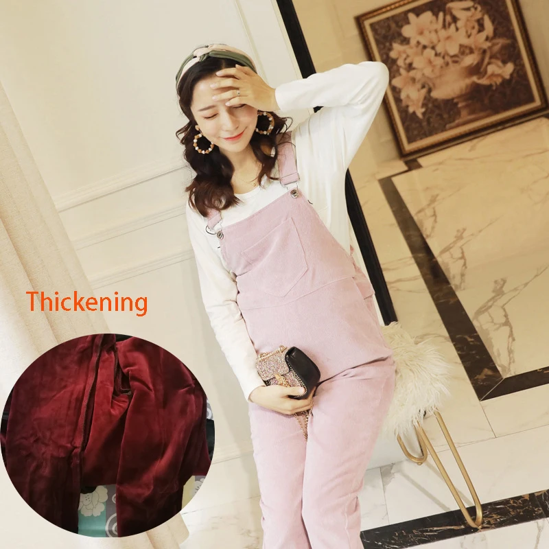thickening pink Комбинезон для беременных женщин; вельветовые повседневные штаны для беременных; сезон весна-осень; комбинезоны; Roupa Gestante; брюки - Цвет: thickening pink
