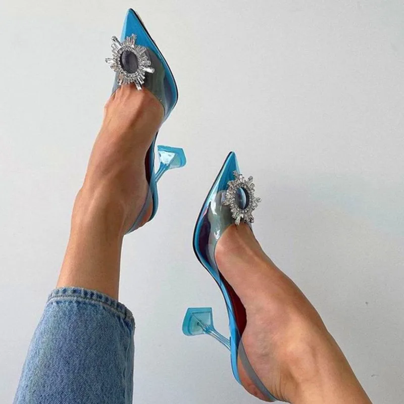 

Shiny Crystal Sandals High-End Star Style Summer Women Sexy High Heels Shoes Transparent Pu Hollow Sandals Party Women Stilettor