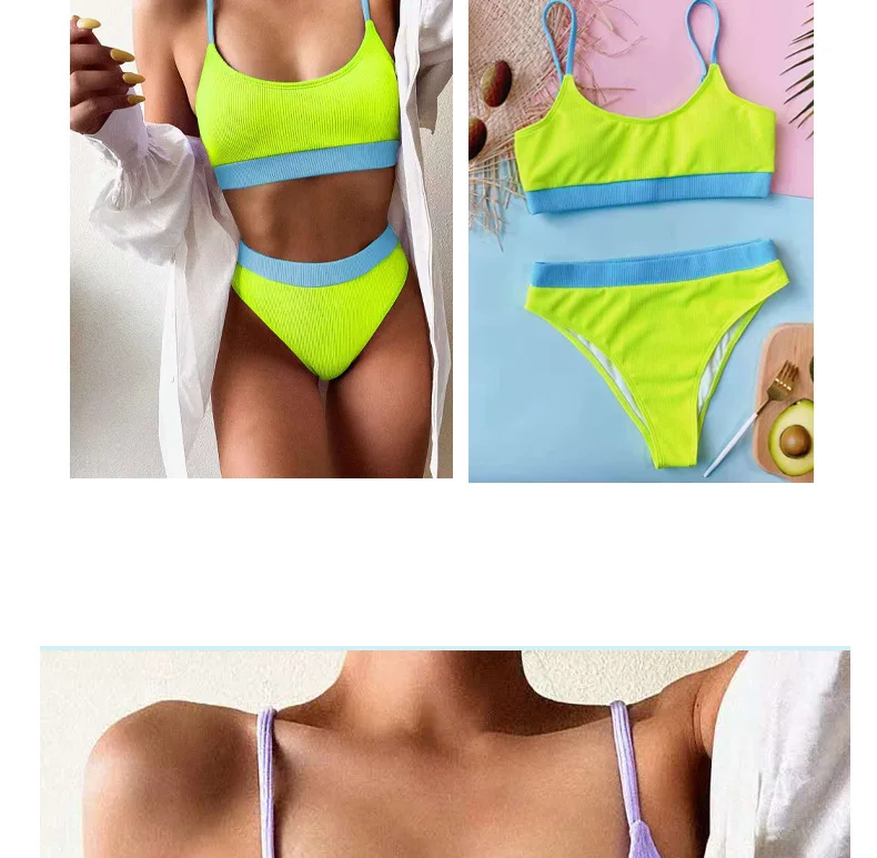 

INGAGA High Waist Bikinis Swimsuits Push Up Swimwear Women Strap Bathing Suit Women Solid Biquini 2021 New Beachwear Bikini Set