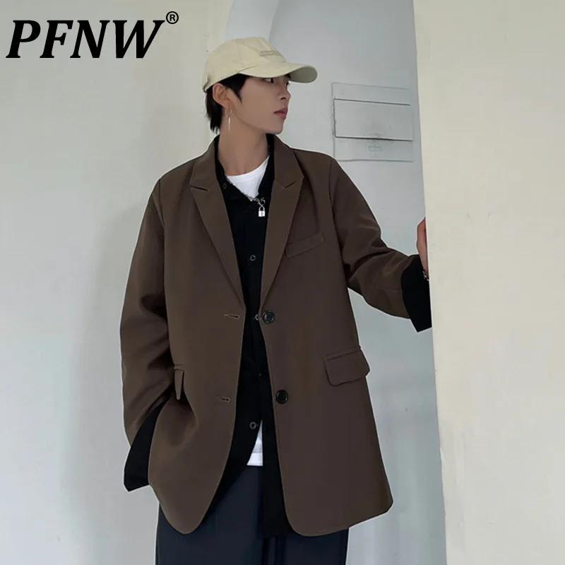 

PFNW 2021 Autumn New Elegant CoupleCasual Suit Solid Color Lapel Single Breasted Ins Tide Men's Korean Style Blazer Simple X0884