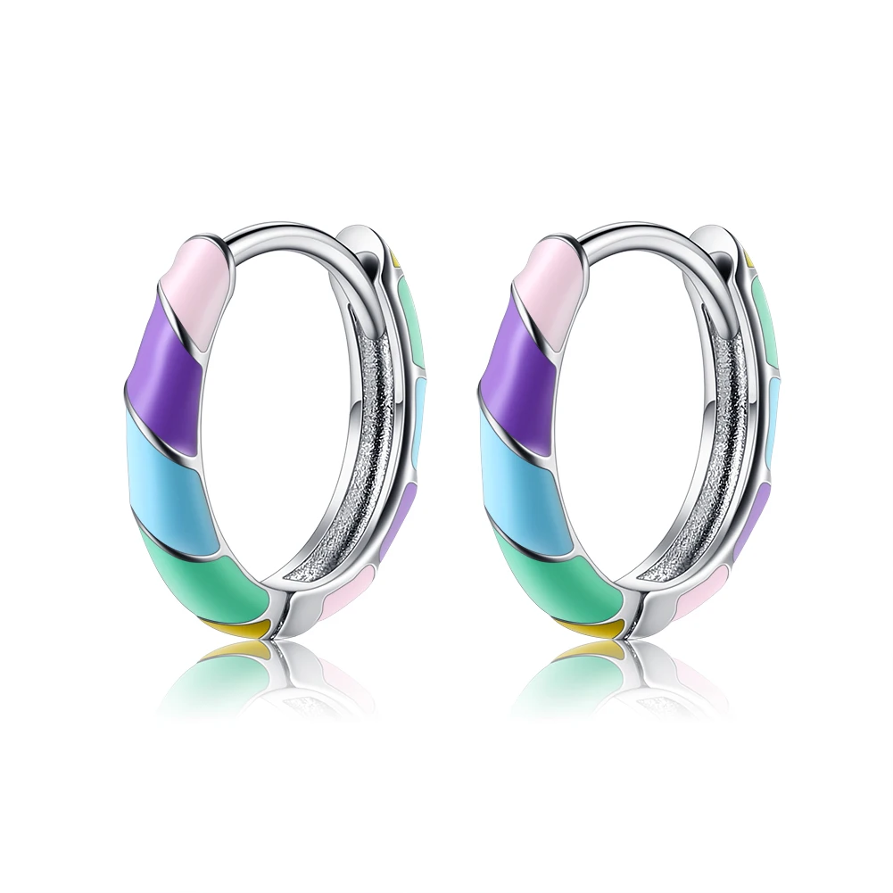 

SILVERHOO 925 Silver Earrings For Women Round Shaped Rainbow Hoop Earrings Fine Jewelry Valentine's Day Gifts 2021 Trend Sale