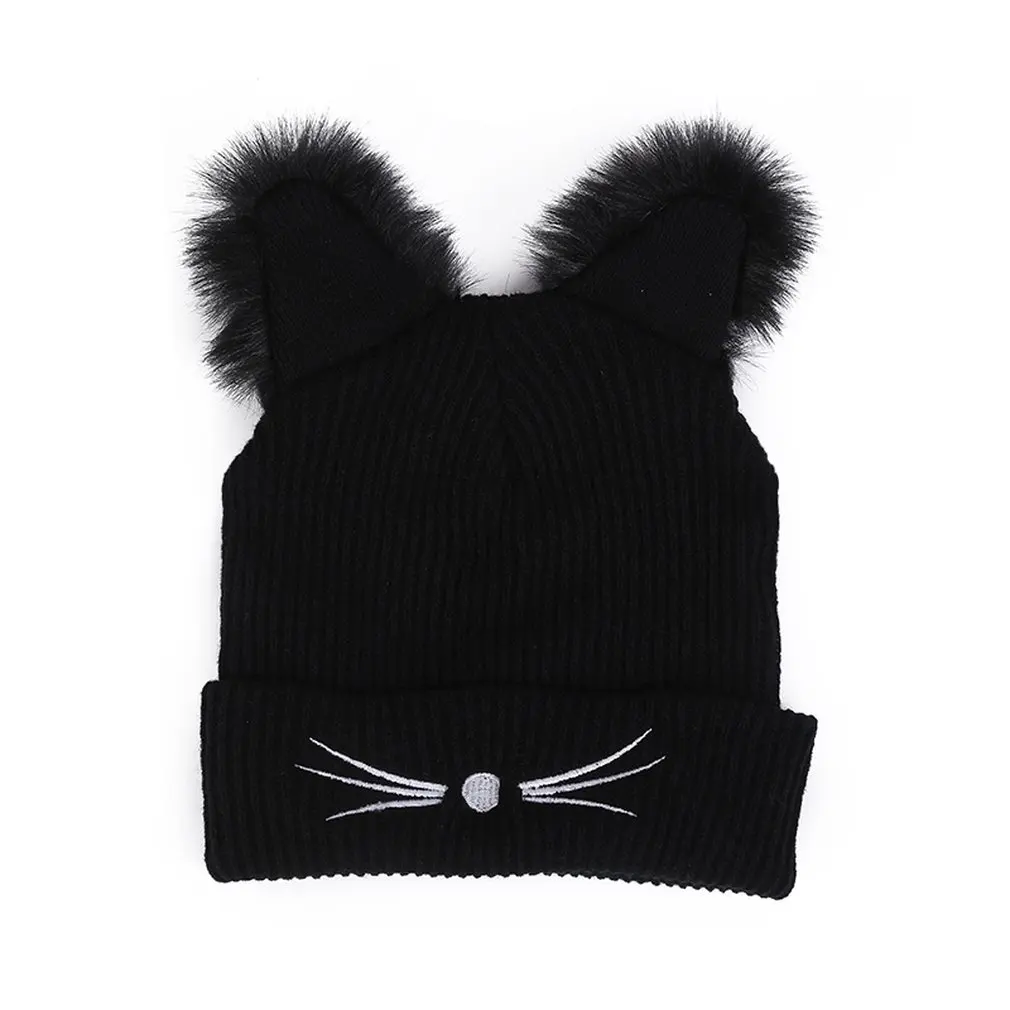 

Funny Cat Ear Design Hat Winter Knit Cap Warm Winter Autumn Cap for Women Cap Solid Color Knitted Hat Cap