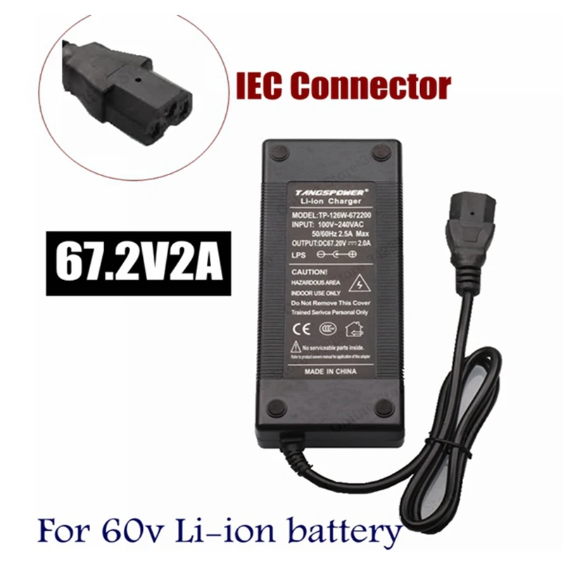 

67.2V 2A lithium battery charger for 60V lithium-ion battery electric bicycle charger with computer connector IEC connector