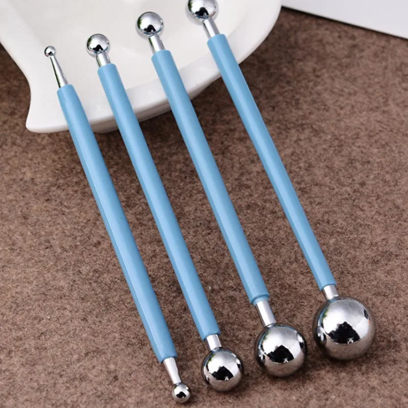 

4Pcs/Set Stainless Steel Embossing Rolling Ball Molding Clay Tools DIY Fondant Cake Decorating Metal Ball Clay Sculpting Tools