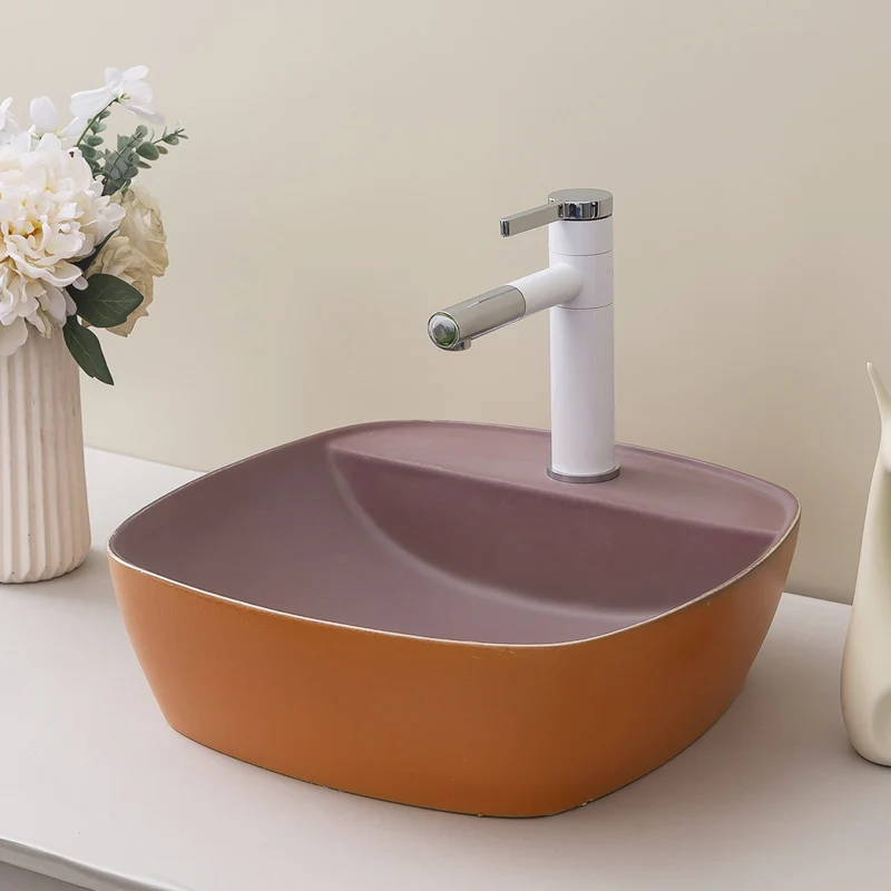 Керамическая раковина над стойкой прямоугольная в скандинавском стиле для