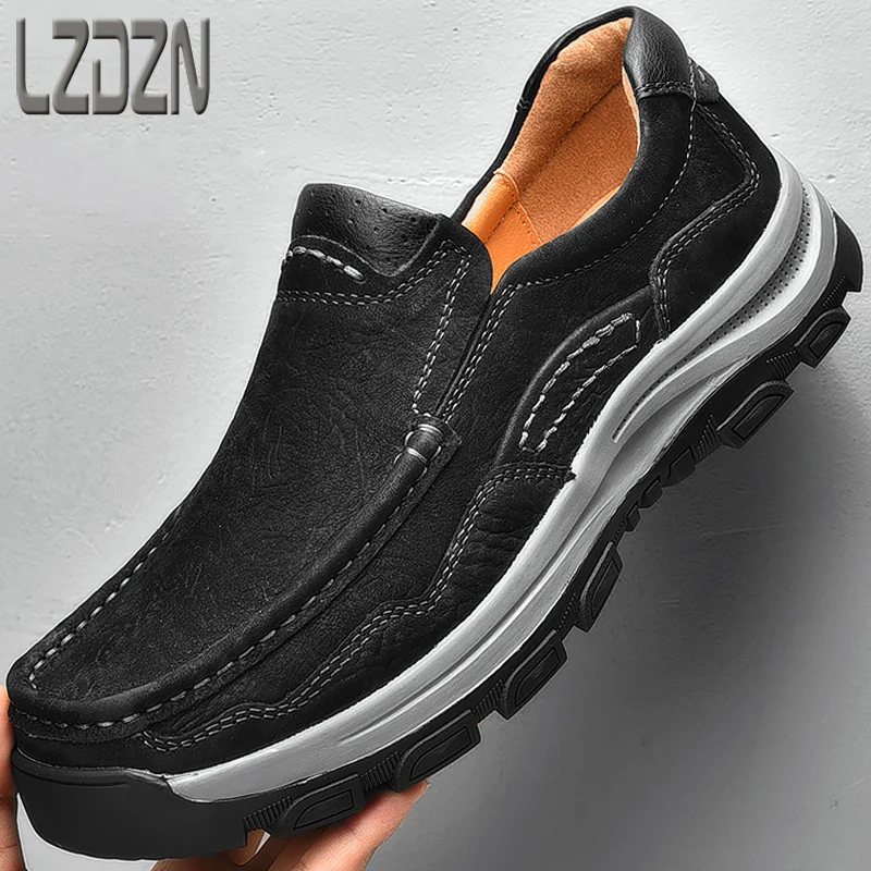 Повседневная мужская обувь из коровьей кожи осенняя мягкая легкая с широким