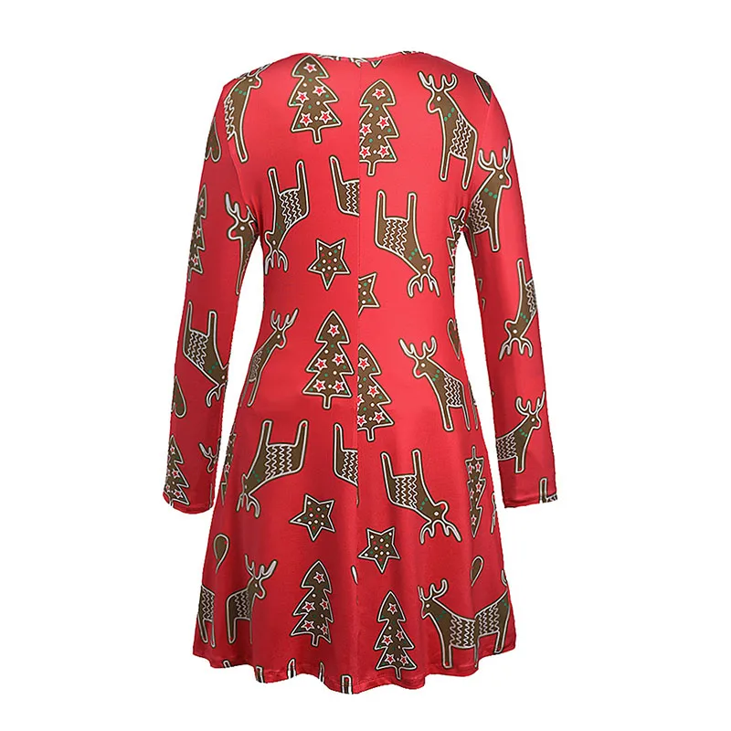 

Christmas Print Long Sleeve Round Neck A-line Dress 2020 Autumn Dress for Women Winter Dress