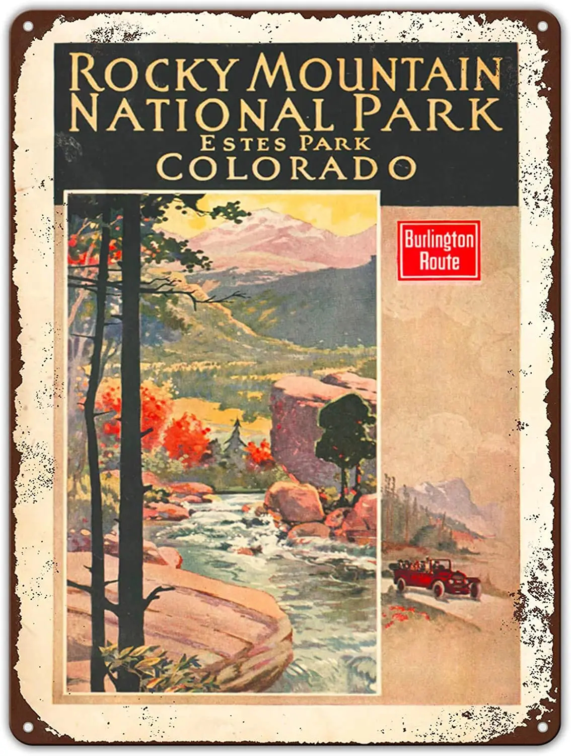 Металлический жестяной знак Sarcarse 1924, Забавные знаки Burlington to Estes Park Колорадо, декор бара, паба, Ретро Декор, Настенный декор, искусство, ретро металл