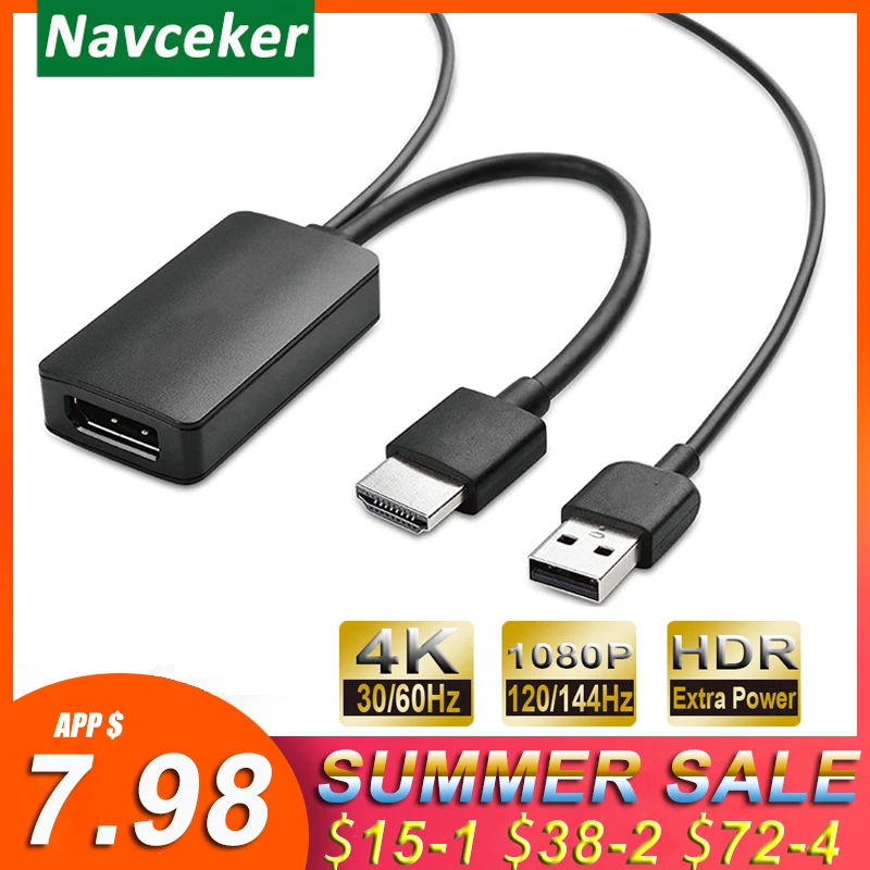 Кабель Navceker 4K @ 60Hz HDMI к Displayport 1080 120Hz К DP конвертер адаптер 2 0 для PS5 PS4 Pro XBox|Кабели HDMI|