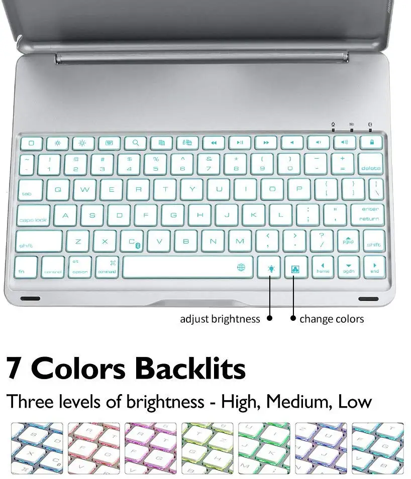 7 цветов светодиодный bluetooth планшет с подсветкой клавиатура защитным чехлом для