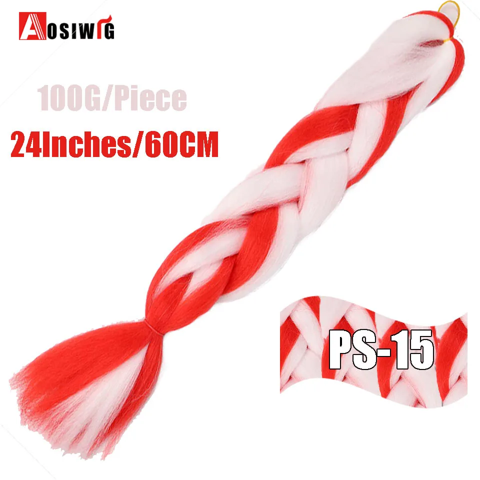 AOSIWIG, длинные плетеные волосы, 24 дюйма, огромные косички, 100 г/шт., синтетические, термостойкие, вязанные крючком, розовые, голубые, серые волосы для наращивания, африканские - Цвет: # Фиолетовый