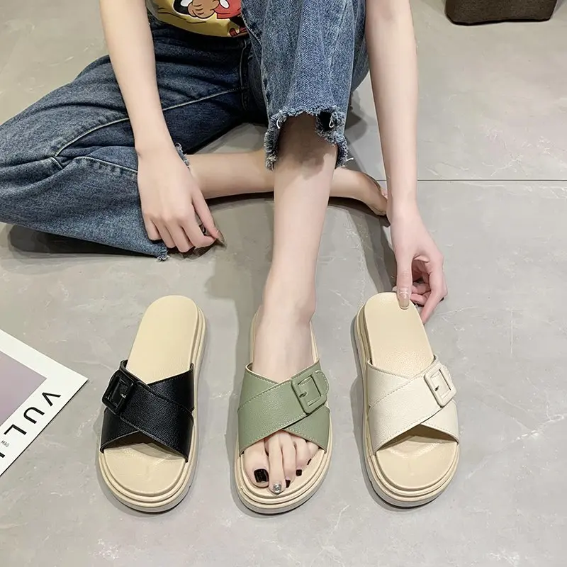 

Loafers Slippers Casual Female Shoes Platform Slides Sneaker Women Home Med Luxury 2021 Summer Flat Soft Cross-tied Fashion PU
