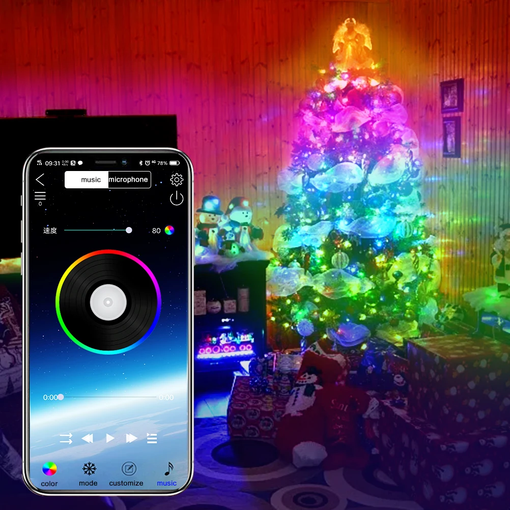 

USB Bluetooth светильник совместимая осветительная цепочка, осветительная цепочка с управлением через приложение, медный провод, осветительная ...