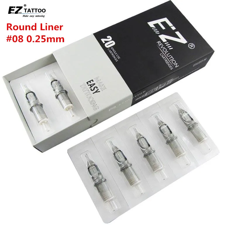 

EZ Revolution Tattoo Needle Cartridge Round Liner #08 0.25mm Super Tight L-Taper 7.0 mm for Rotary tattoo machine &grip20PCS/Box