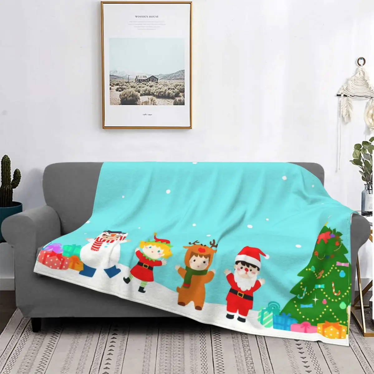 

2022 Christmas Blanket Santa Snowman Lattice Stitch Cotton Portable Coral Velvet Throw Blankets For Office Travel Essentials