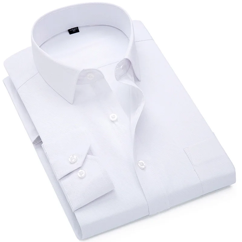 Мужская деловая рубашка с длинным рукавом белая/черная Повседневная приталенная