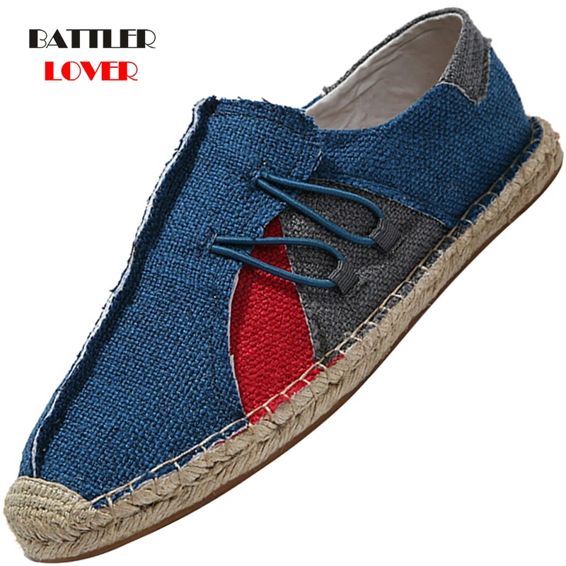 

Spring Autumn Hemp Wrap Mens Casual Espadrilles Shoes Man Breathable Canvas Flat Shoes for Male Fashion Sewing Slip On Loafers