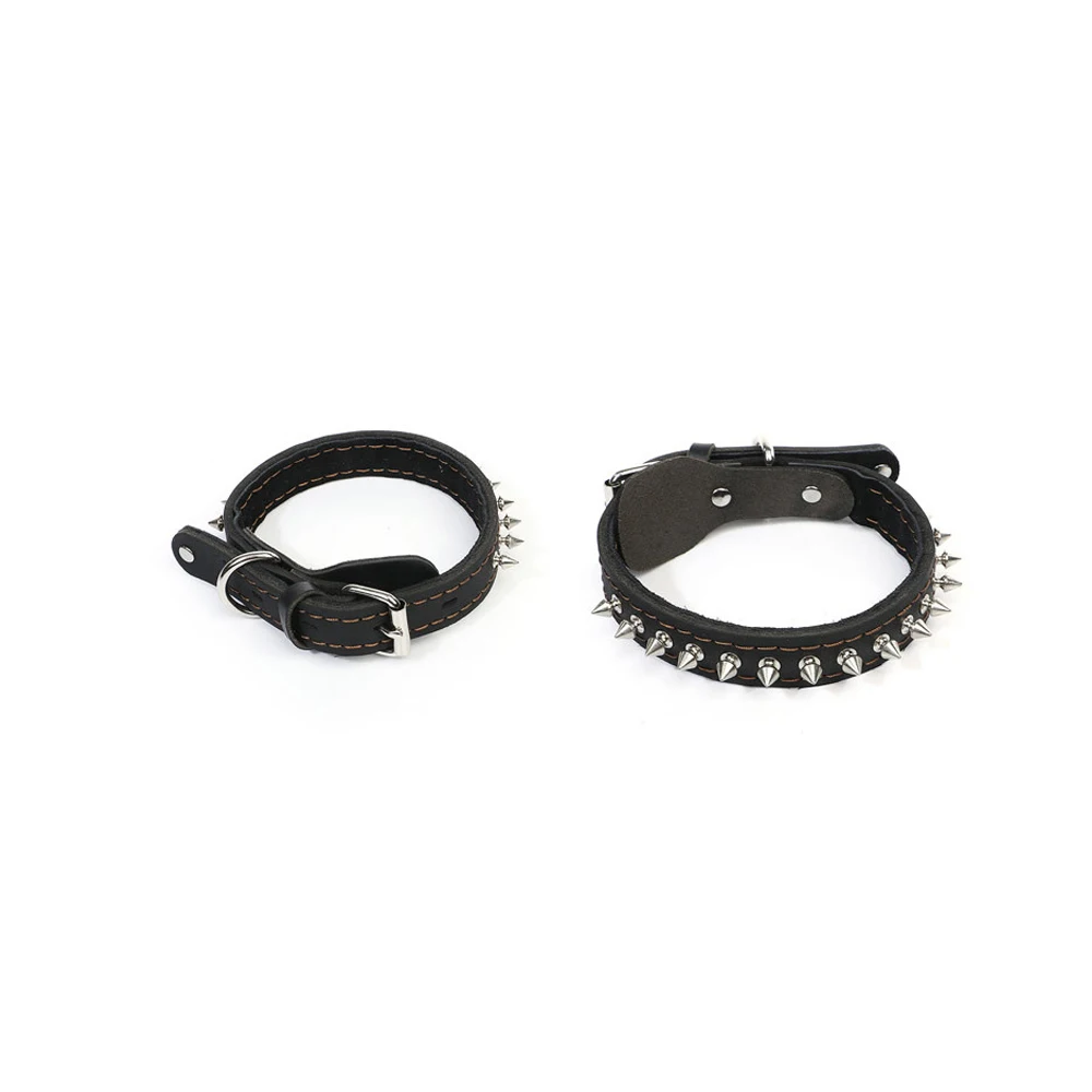 Black Collar Воловья кожа, острый Шипованный кожаный ошейник для собак, ошейник для больших собак, регулируемый поводок для средних и больших собак - Цвет: Black Collar