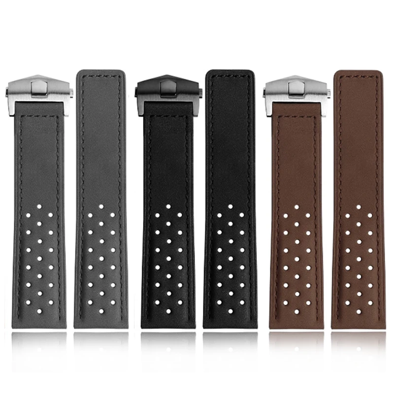 High Quality 22mm Cow Leather Watchband For HEUER Series Men Band Watch Strap Wrist Bracelet Accessories Folding Buckle Brown