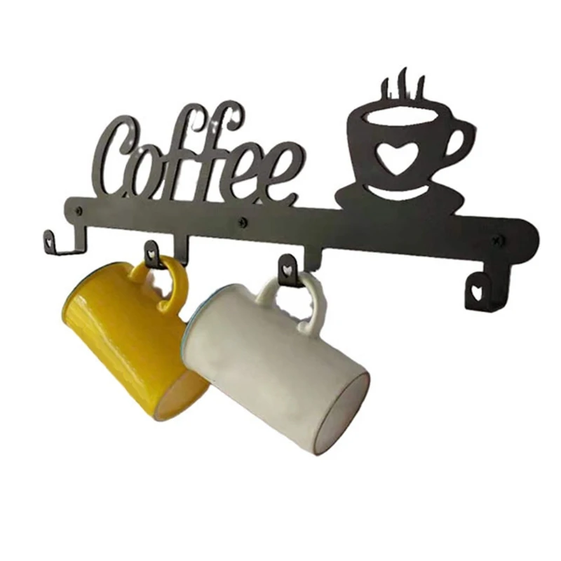 

Iron Coffee Cup Rack Holder Kitchen Shelf Wall Mounted Large Capacity Storage Racks for Bathroom Office Durable Punched