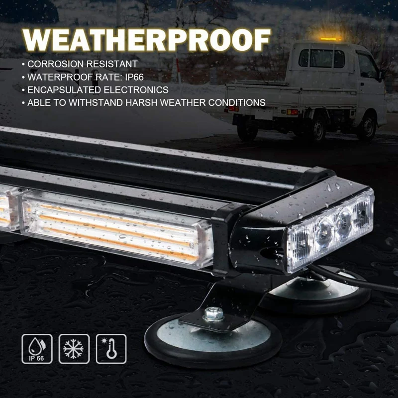 

Yellow/Amber Rooftop COB LED Strobe Flashing Light Bar Double Side Emergency Hazard Warning Beacon Lights 21 Flash Modes