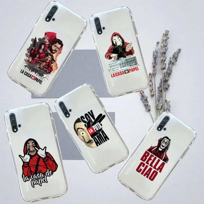 

Banknote House la casa de papel Phone Case Transparent for Huawei honor P mate 40 20 30 10 50 i 9 x mate pro lite 8a