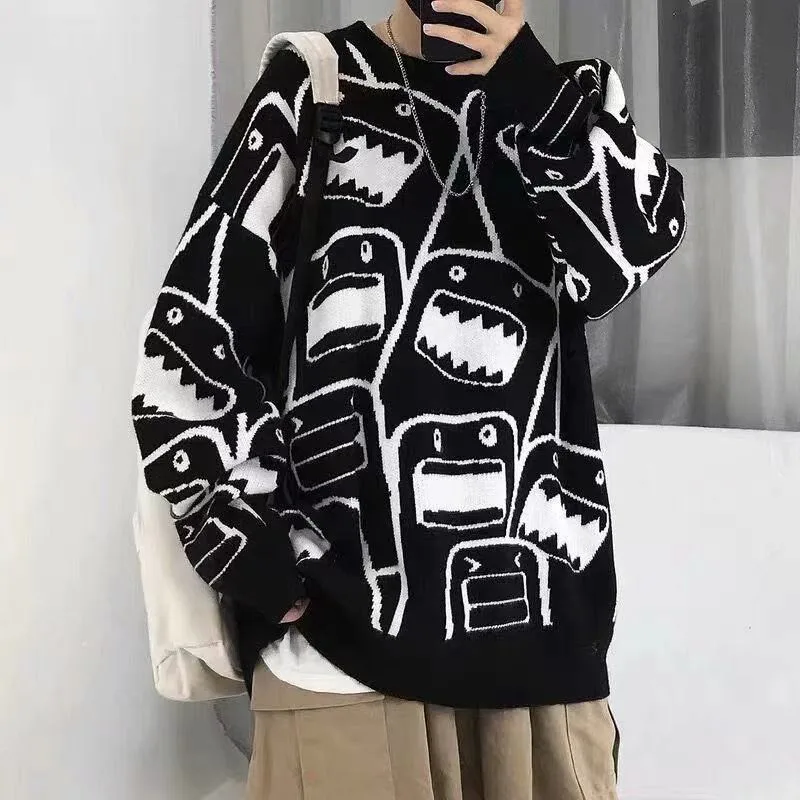 

Harajuku 19SS men's hip-hop sweater cartoon casual loose knit pullover autumn and winter knitted sweater men and women couples