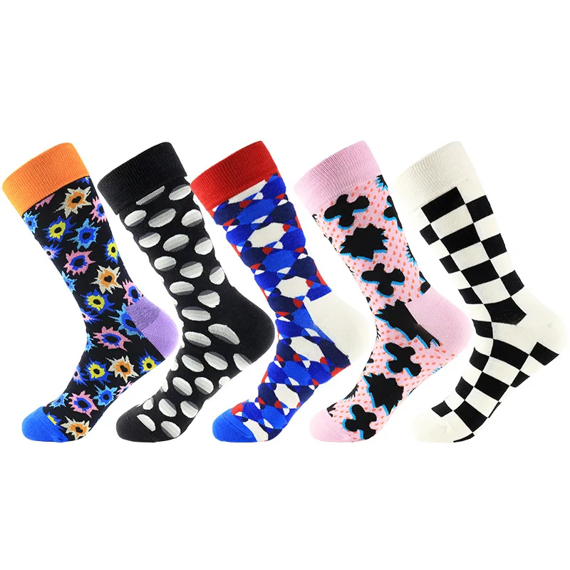 

Brand Quality Mens Women Happy Socks Striped Plaid Diamond Cherry Socks Men Combed Cotton Calcetines Largos Hombre Funny Socks
