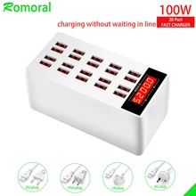 100W Multi USB Charger 2 0 USB Ports Desktop Fast Charge station with LCD screen digital display 5V 20A mobile phone Charger