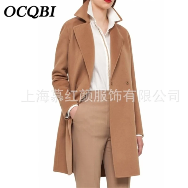 Длинное пальто в Корейском стиле элегантное приталенное из кашемира коричневого