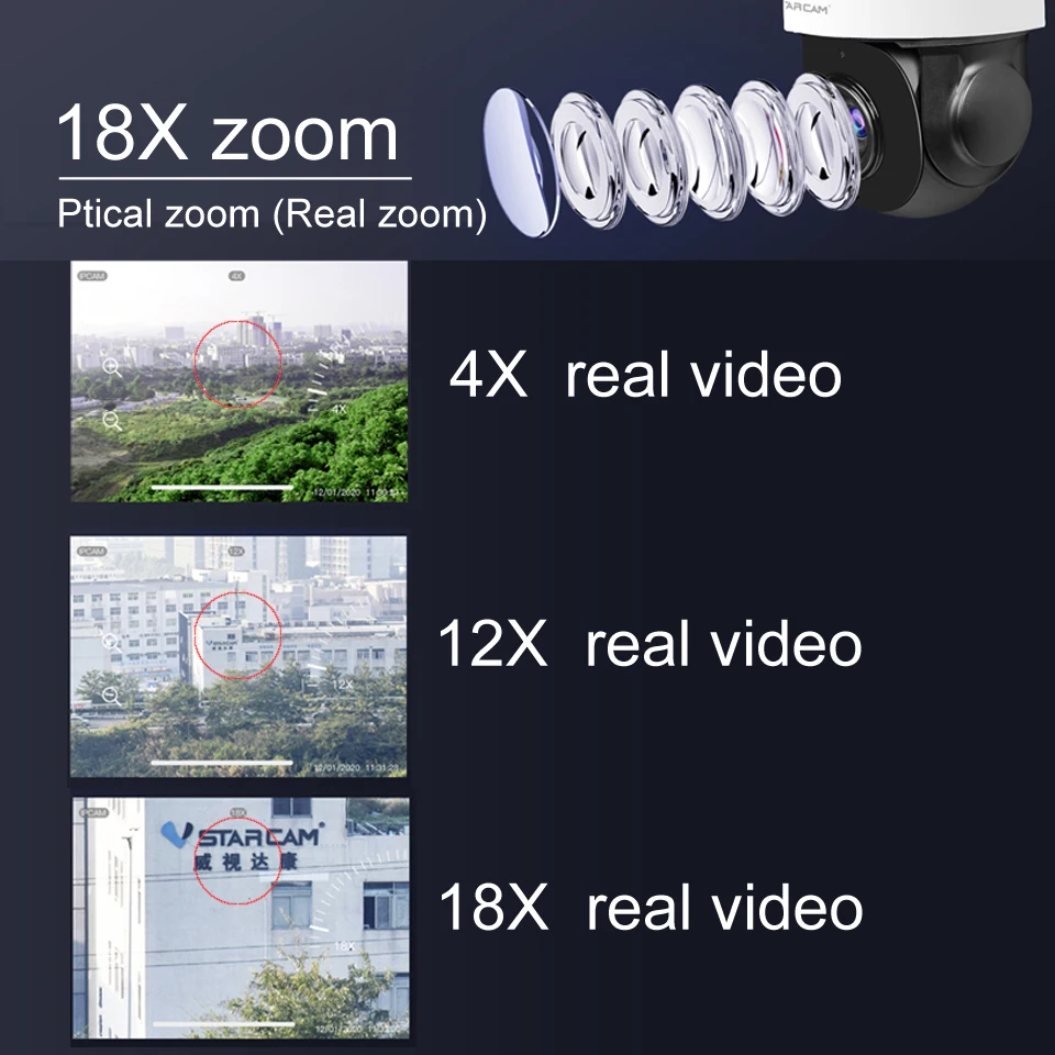 Купольная камера видеонаблюдения Vstarcam водонепроницаемая Поворотная IP ПНН 4 МП