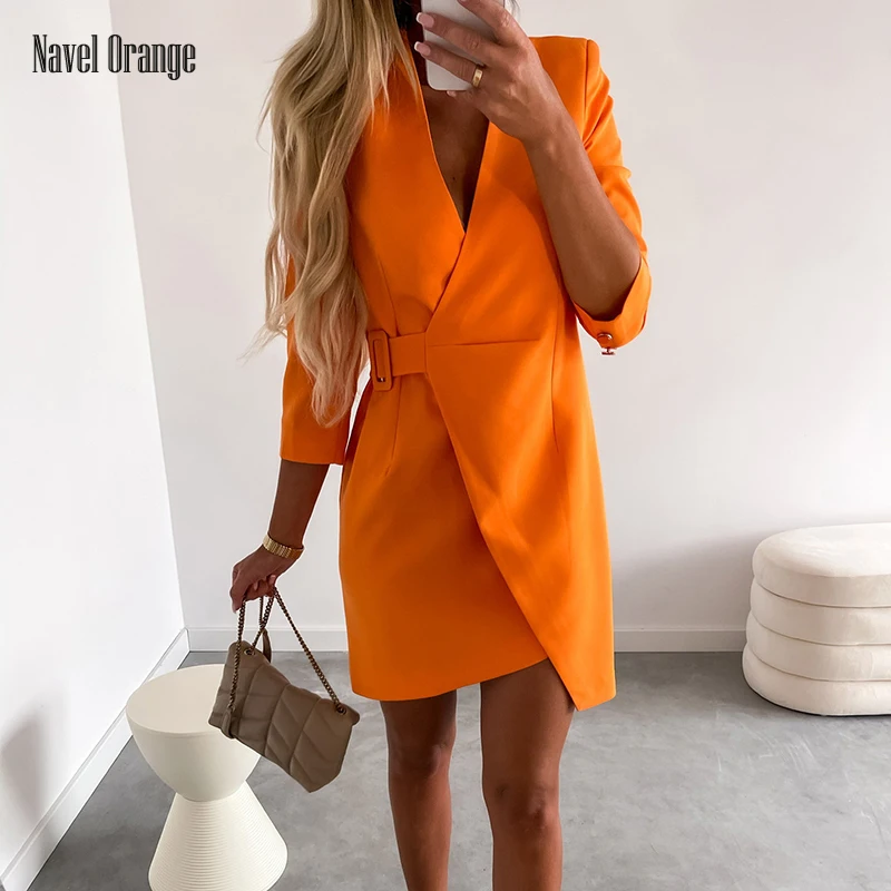 

2021 Women Deep V-Neck Irregular Mini Dress Spring Autumn Lace-Up Patchwork Ladies Dress Loose Elegant Streetwear Dropshipping