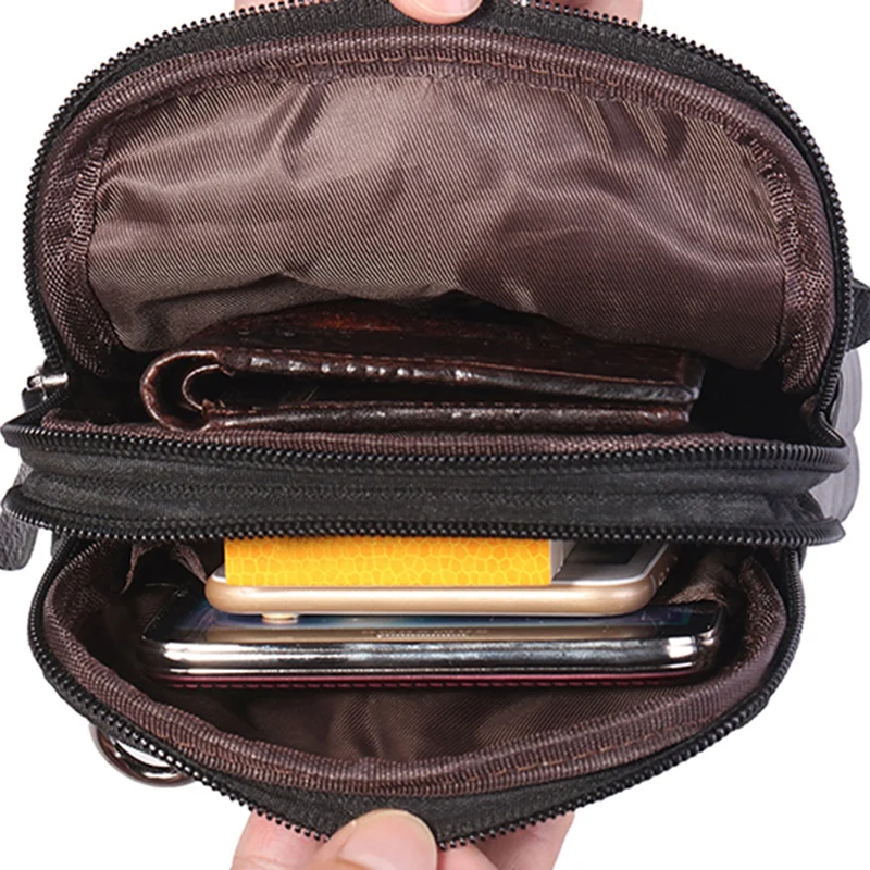 

AUAU-YIANG Leather Mini Men's Shoulder Messenger Bag Men's Business Casual Outdoor Multi-Function Mobile Phone Belt Bag