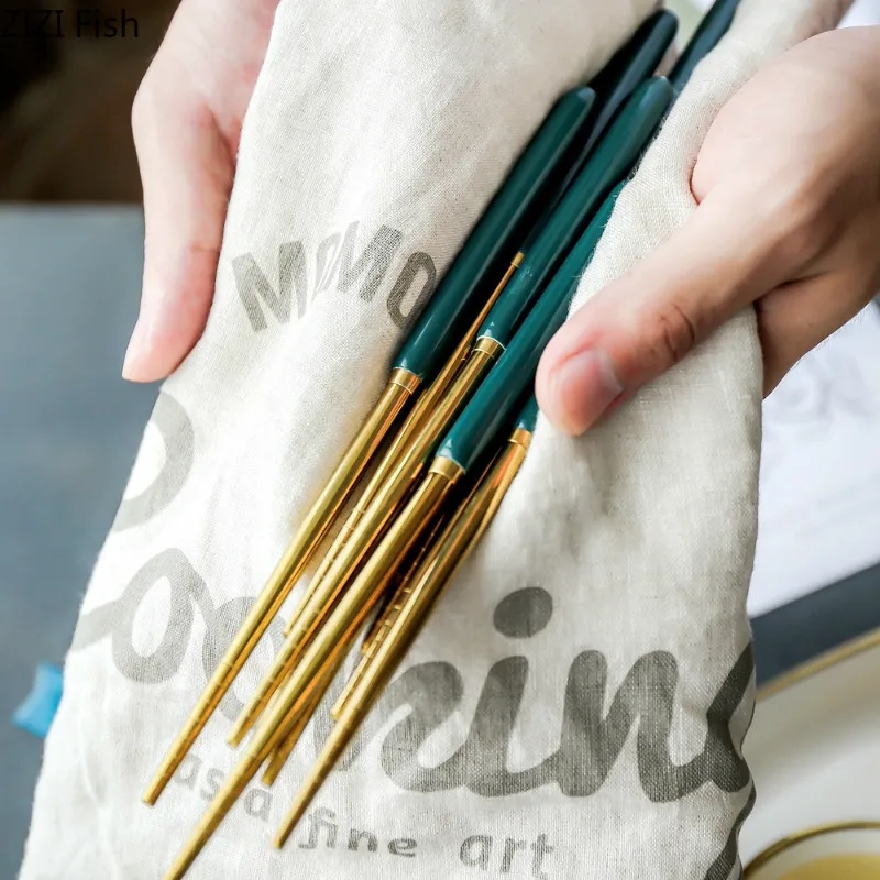 5 пар роскошный стиль 304 нержавеющая сталь палочки для еды зеленый золотой