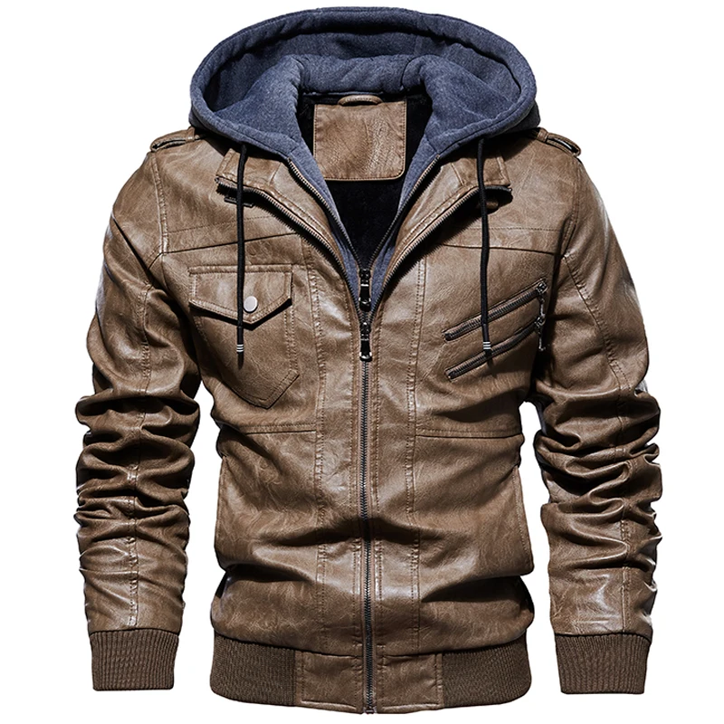 Brand New Leather Jackets Men Autumn Winter Casual Hooded Coats Mens Fashion Motorcycle Biker Jacket 4XL Jaqueta Couro |