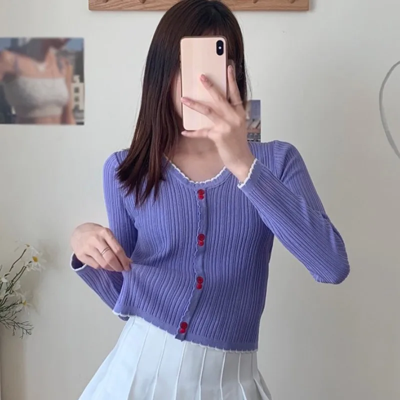 

Summer Woman Short Style Thin Tshirts Women's Korean Patchwork V-Neck Long Sleeve Knitted Slim Pullover Tops Vestido De Mujer