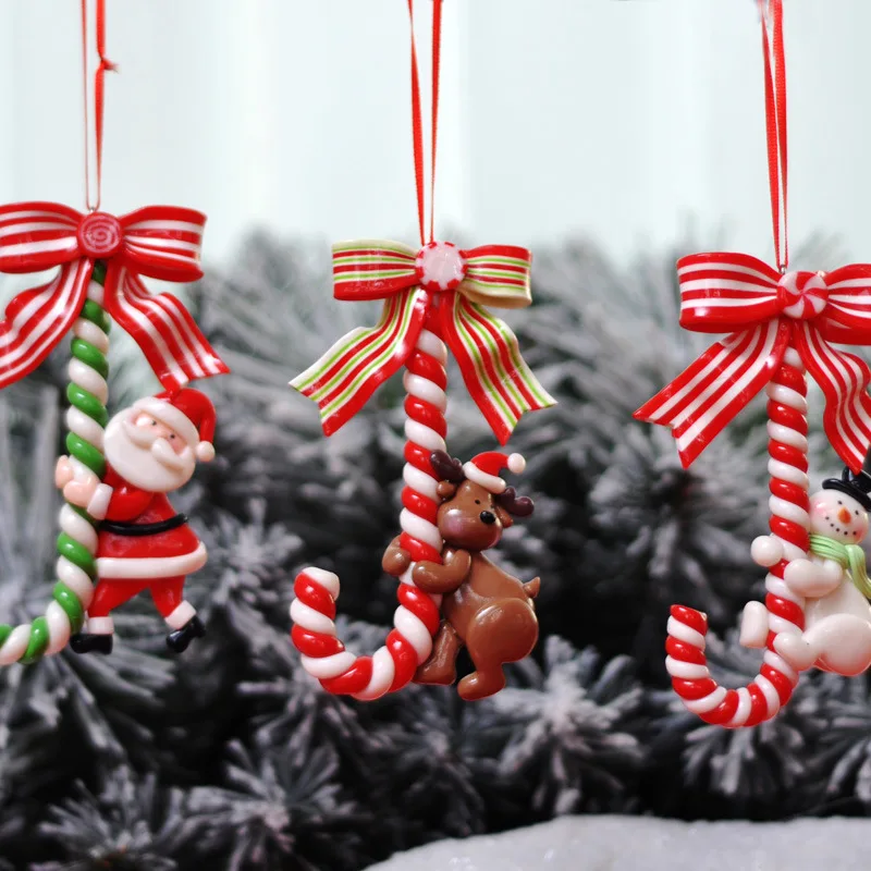 

Christmas Pendant Santa Claus Snowman Small Crutch Christmas Tree Decoration Pendant Holiday Party Children Gift Ornaments