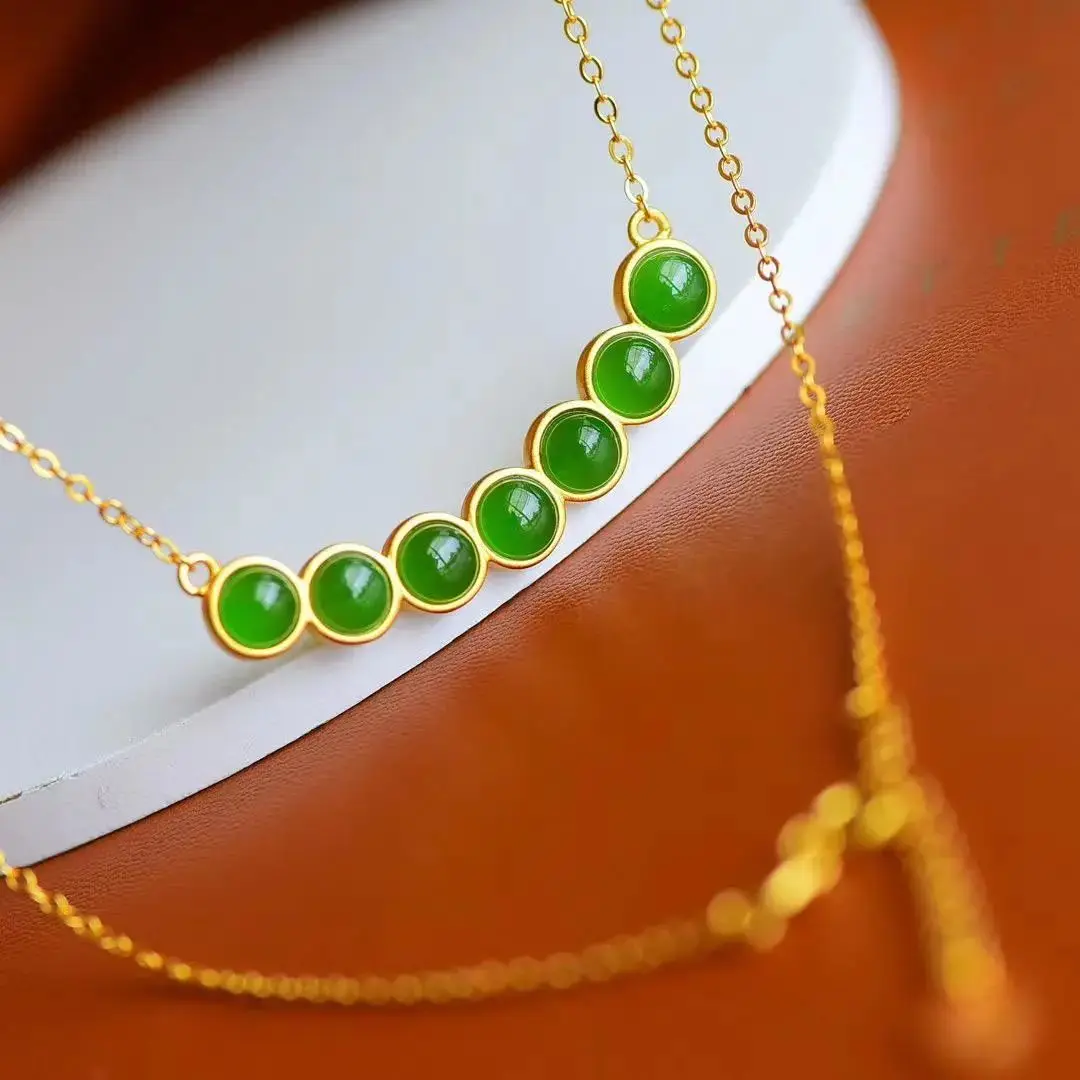 

Натуральная яшма Hetian, ожерелье с подвеской из нескольких бусин в китайском стиле ретро, уникальное древнее золото, оригинальное Серебряное украшение