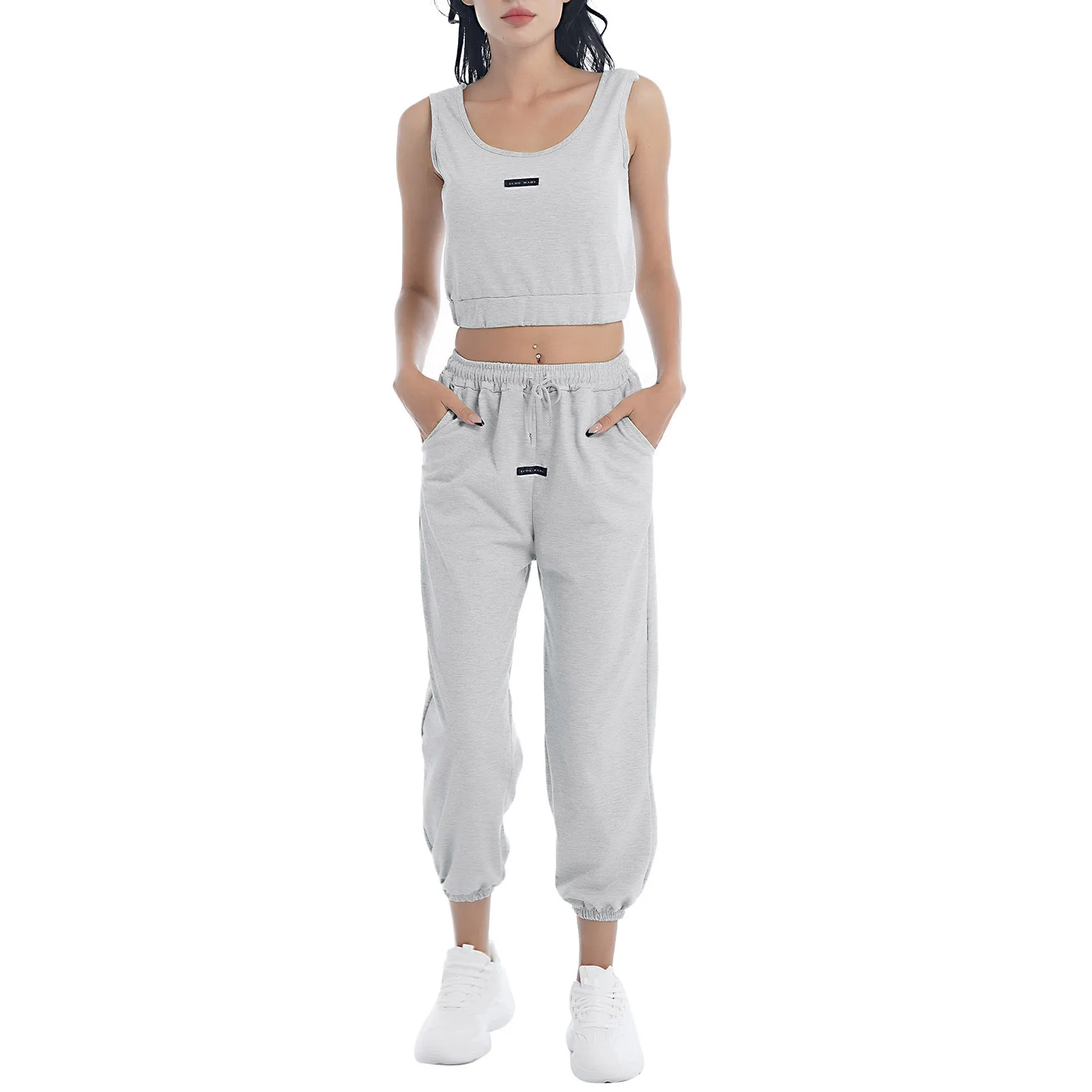 

Женский спортивный костюм, Летний дышащий спортивный костюм, укороченный топ и штаны с высокой талией, комплект для бега, тренажерного зала,...