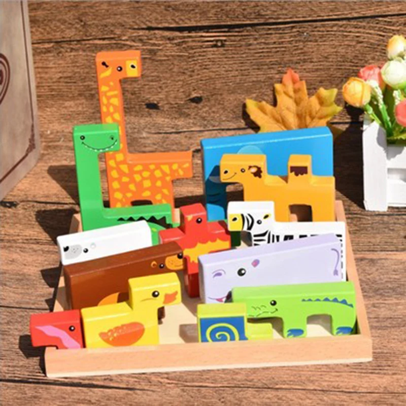 

Пазлы из дерева с мультяшными животными, 3D головоломки, игрушки для детей, интеллектуальное развитие, Игрушки для раннего развития детей