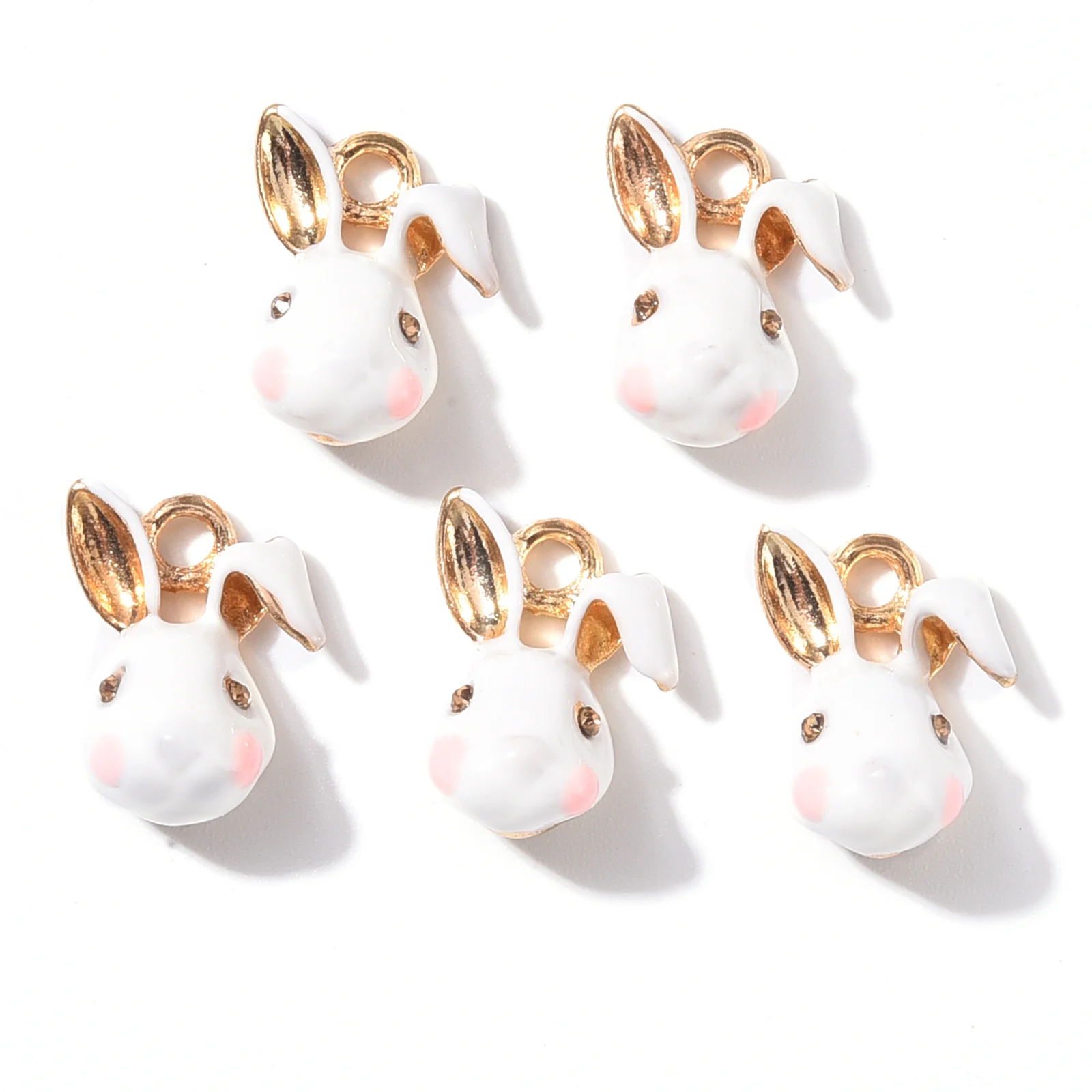 

5pcs Alloy Enamel Pendants, rabbit, Light Gold, White, 18x14x7mm, Hole: 2.0mm
