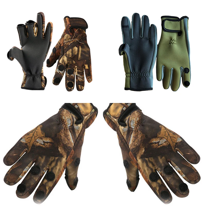

1 Pairs Outdoor Winter Fishing Gloves Waterproof Anti-slip Three or Two Fingers Cut Full Finger Hiking Camping Riding Gloves