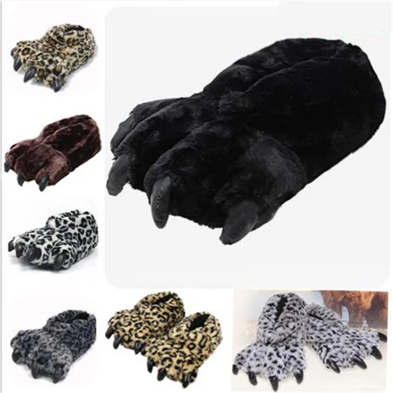 

Winter Women/Man Warm Indoor Cotton Cute Plush Slides Cartoon Bear Claw Fluffy Slippers Home Cotton Slippers Couple Floor Shoes