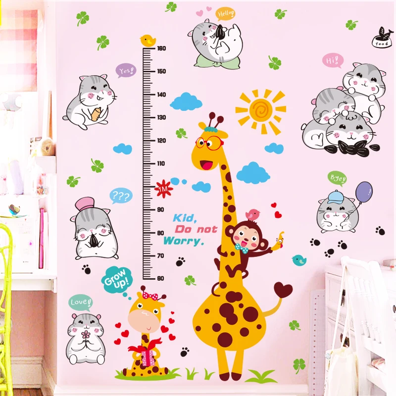 

Height Meaure Wall Stickers DIY Hamsters Giraffe Animal Mural Decals for Baby Bedroom Kids Room Children Nursery Home Decoration