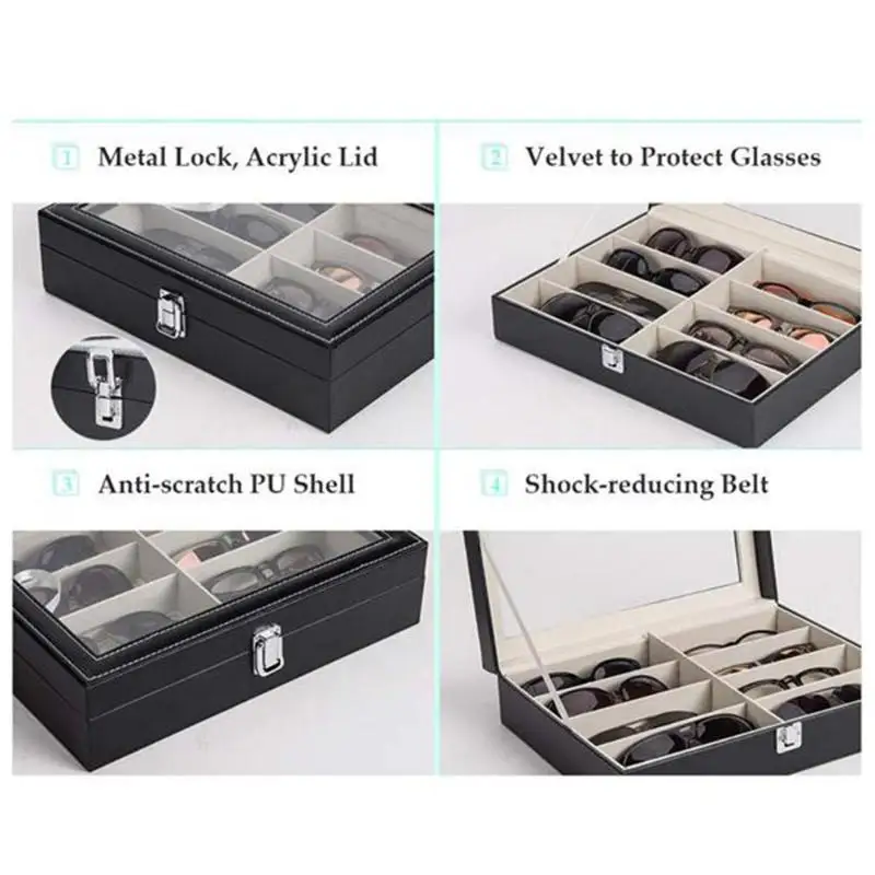 8 ячеек кожаный чехол для очков футляр хранения солнцезащитных