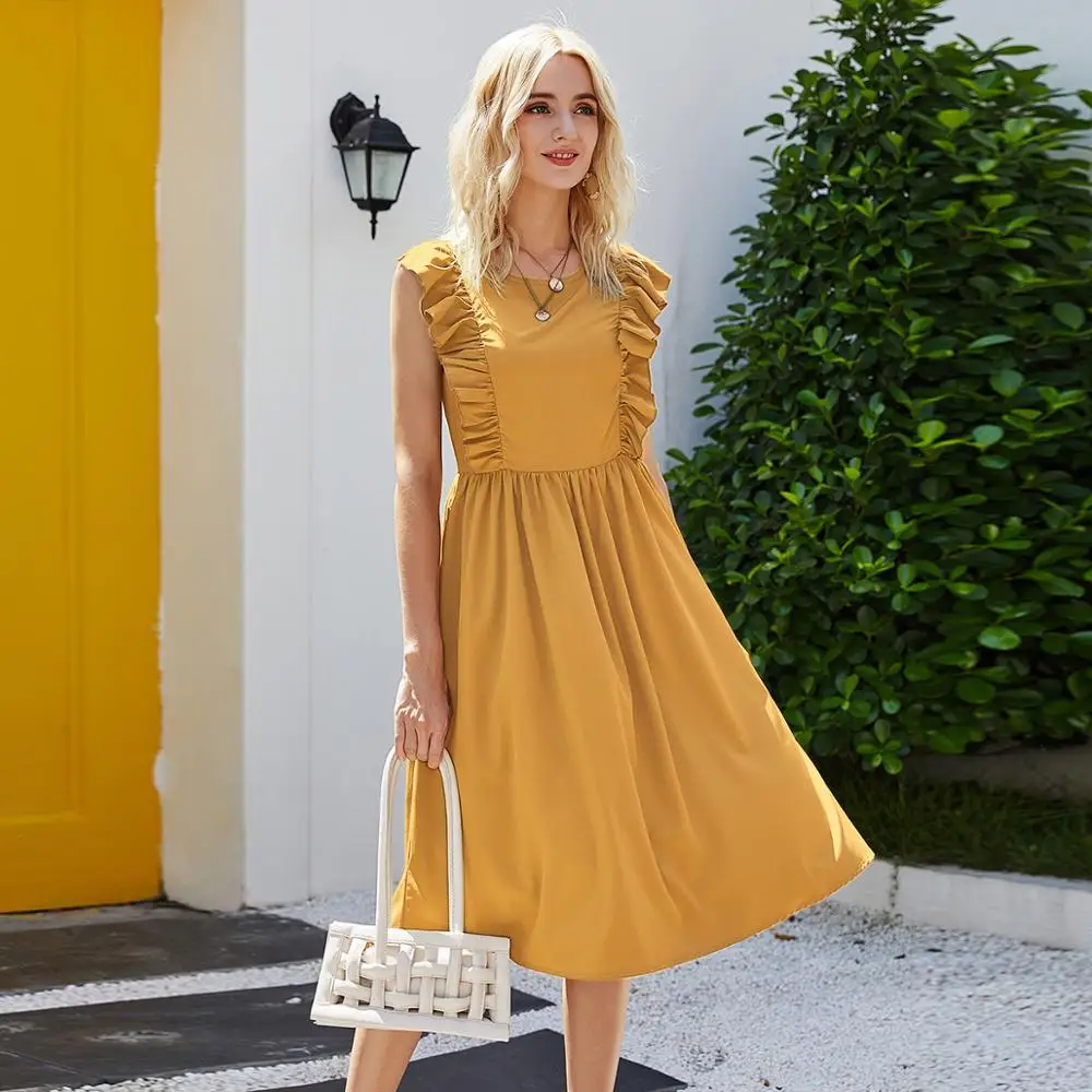 

Summer New Arrivals Women's Casual Dress Fashion Ruffled Sleeveless Lady Beach Dress Vintage Retro Party Club Vestidos Holiday