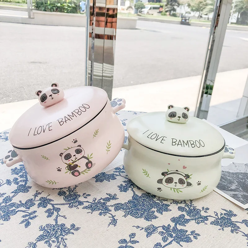 Чаши с милой пандой чаша для лапши быстрого приготовления крышкой мультяшная