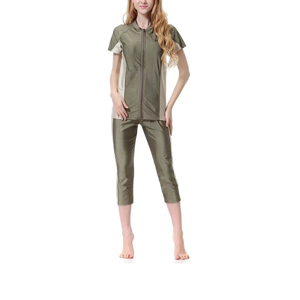 

Muslim Women Swimsuit Traditional Swimwear Swimming Beachwear Swim Cap Pant Kit for Women Ladies (Army Green,)