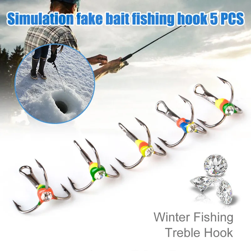 

5pcs High Carbon Steel Fishing Hooks Treble Barbed Winter Ices Fishing Treble Hooks Tackle PUZ777